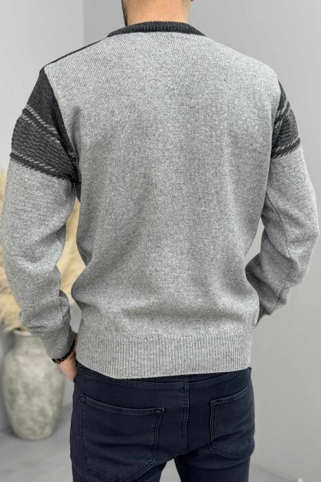 SIMPLE KNITTED MEN SWEATER DARK GREY/GEE - 4