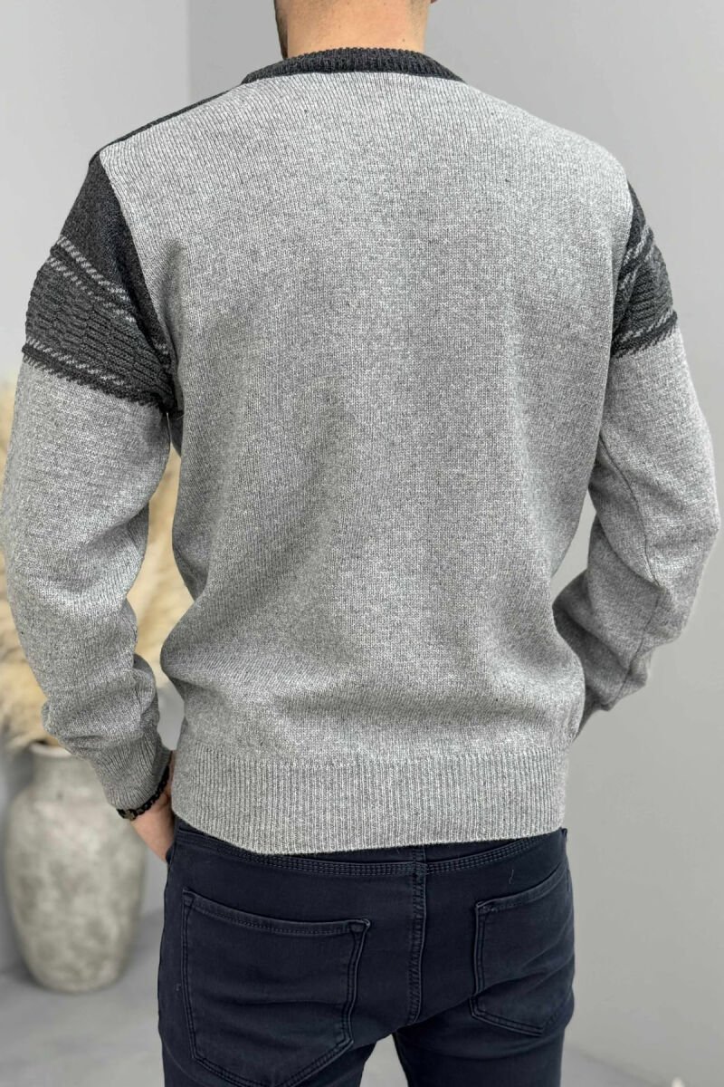 SIMPLE KNITTED MEN SWEATER DARK GREY/GEE - 4