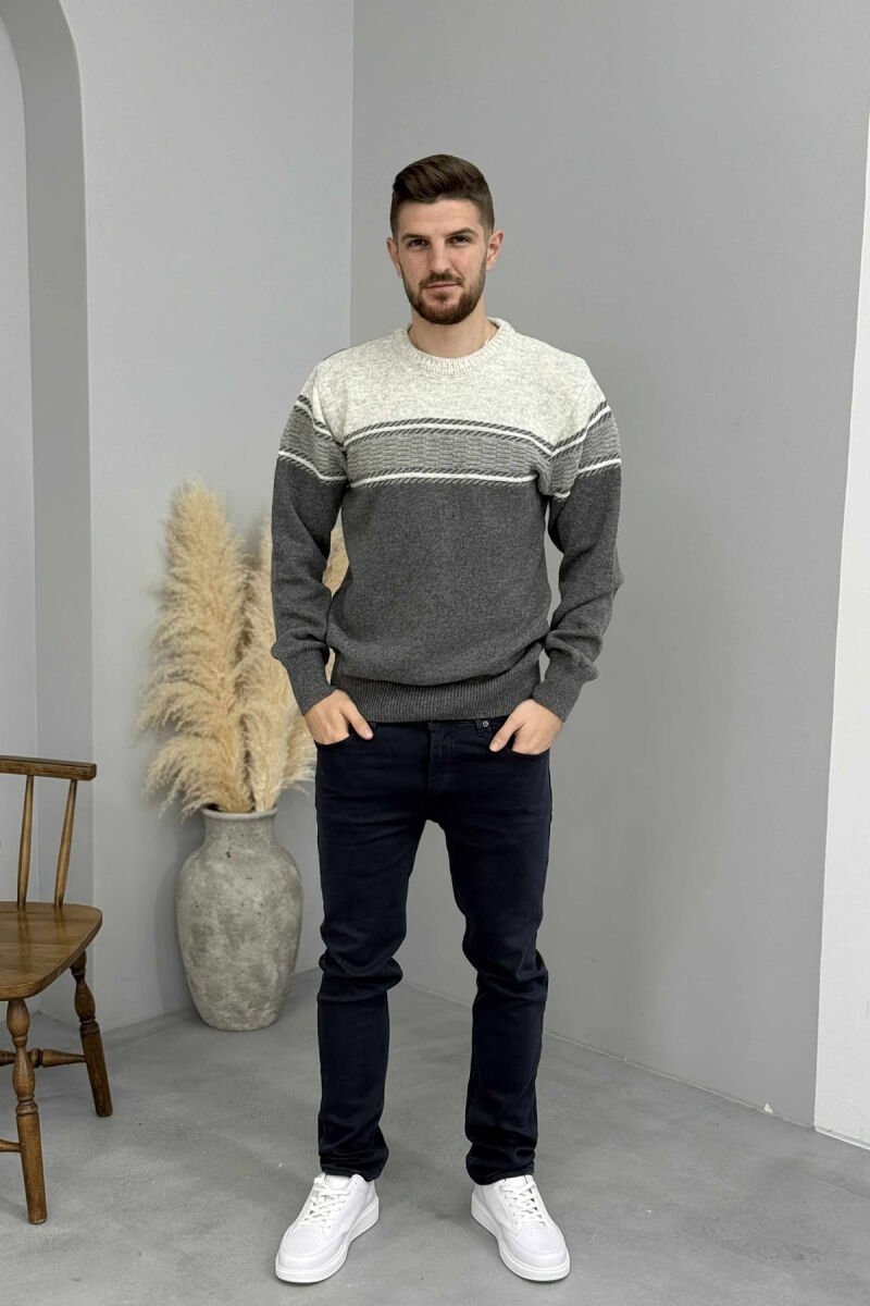 SIMPLE KNITTED MEN SWEATER GREY-GREY/GG - 2
