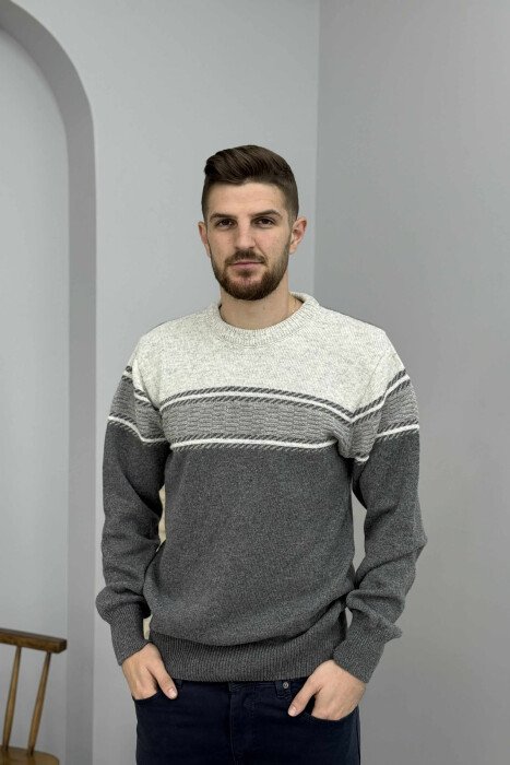 SIMPLE KNITTED MEN SWEATER GREY-GREY/GG - 3