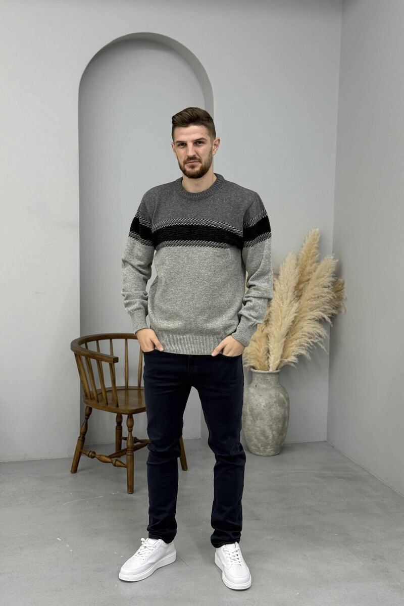 SIMPLE KNITTED MEN SWEATER GREY/GRI - 2