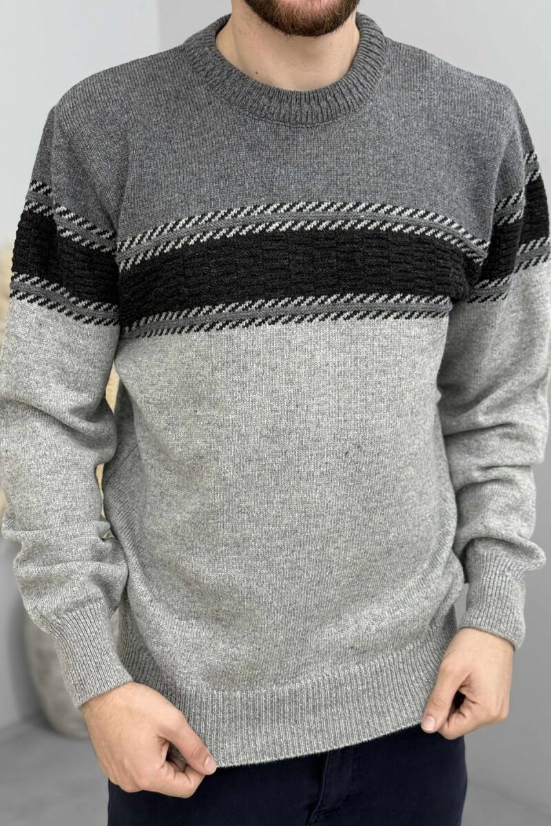 SIMPLE KNITTED MEN SWEATER GREY/GRI - 1