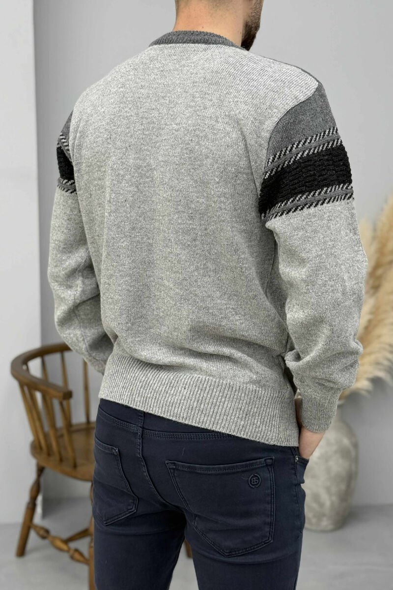 SIMPLE KNITTED MEN SWEATER GREY/GRI - 4