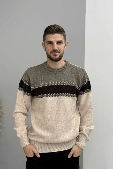 SIMPLE KNITTED MEN SWEATER LIGHT BROWN/KAZB - 3