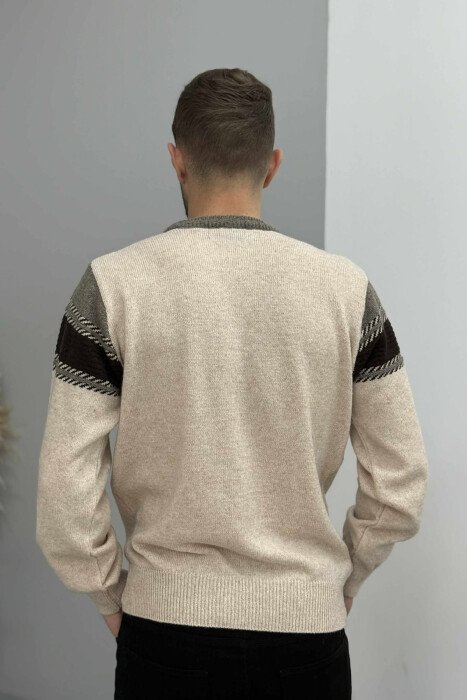 SIMPLE KNITTED MEN SWEATER LIGHT BROWN/KAZB - 4