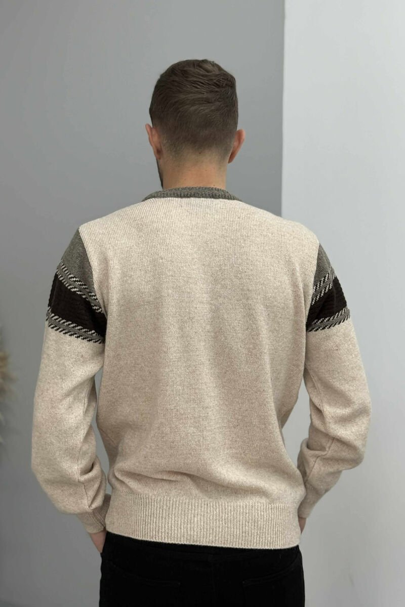 SIMPLE KNITTED MEN SWEATER LIGHT BROWN/KAZB - 4