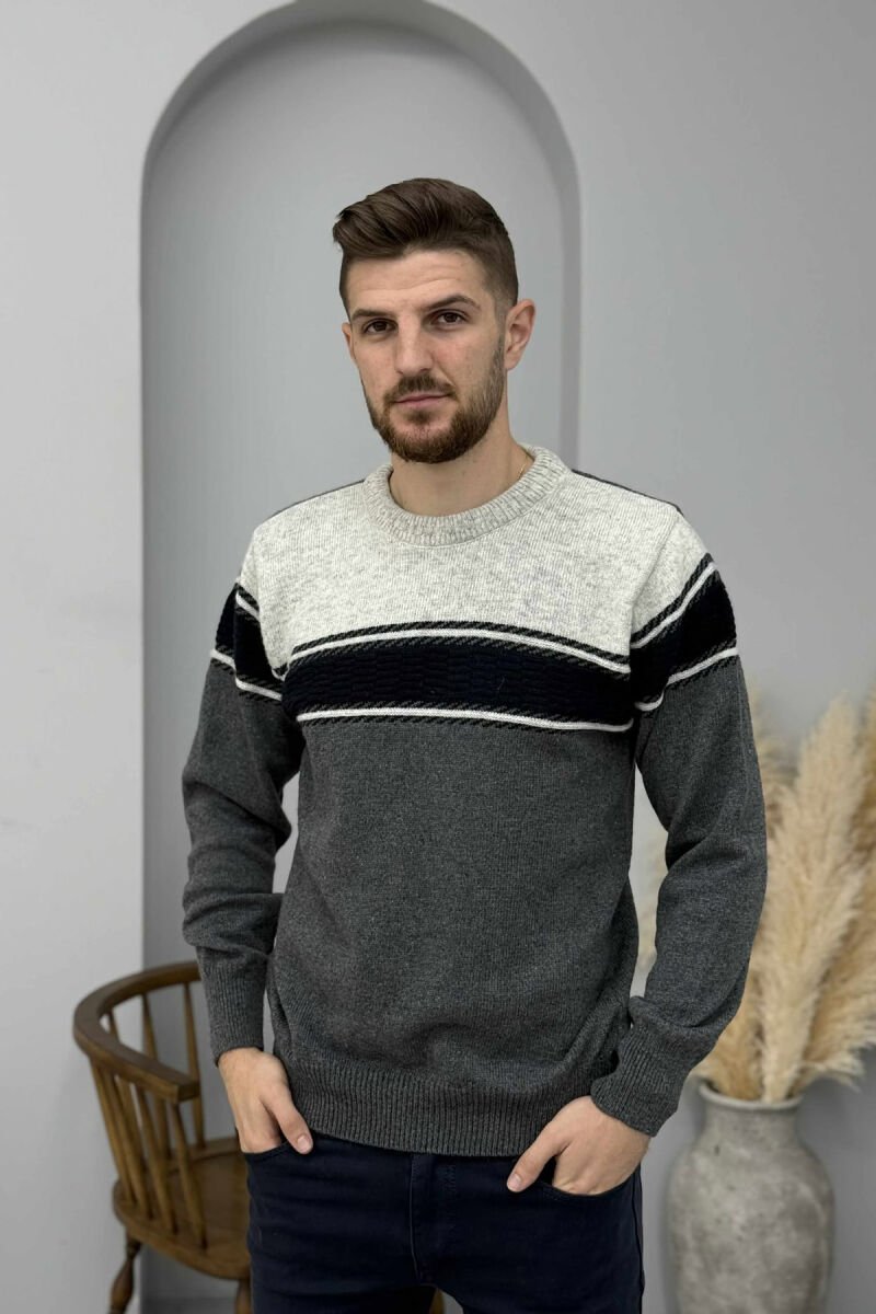 SIMPLE KNITTED MEN SWEATER LIGHT GREY/GZ - 3