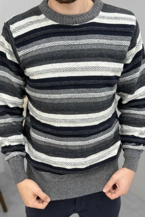 SIMPLE KNITTED STRIPES MEN SWEATER GREY/GRI - 1