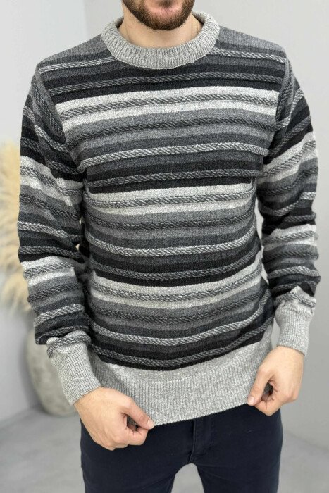 SIMPLE KNITTED STRIPES MEN SWEATER LIGHT GREY/GZ - 1