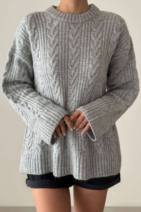 SIMPLE KNITTED WOMEN SWEATER GREY/GRI - KLAUDIO FASHION