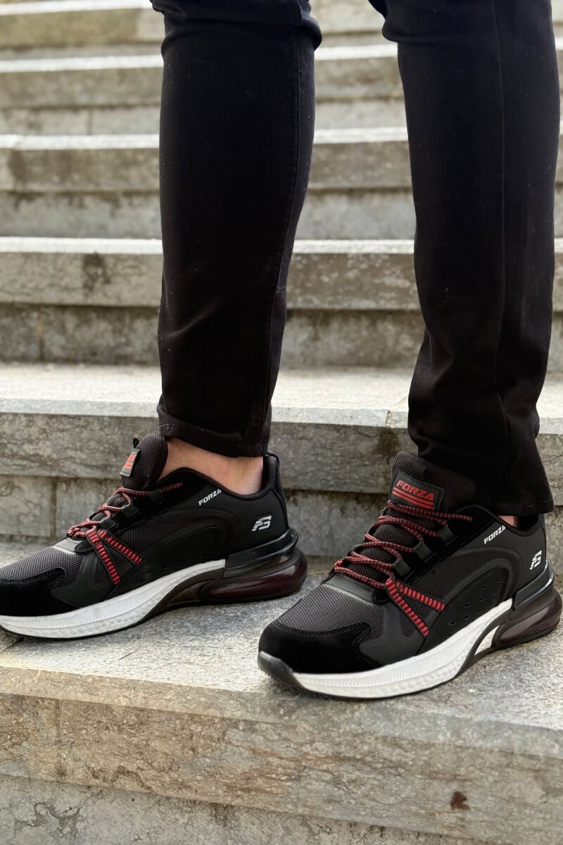 SIMPLE LACING PLATFORM MEN SNEAKERS BLACK-RED/ZEKU - 1