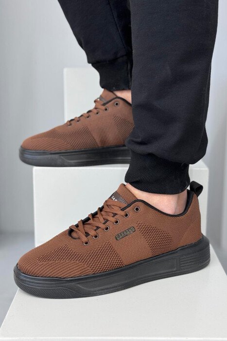 SIMPLE LACING PLATFORM MEN SNEAKERS BROWN/KAFE - KLAUDIO FASHION