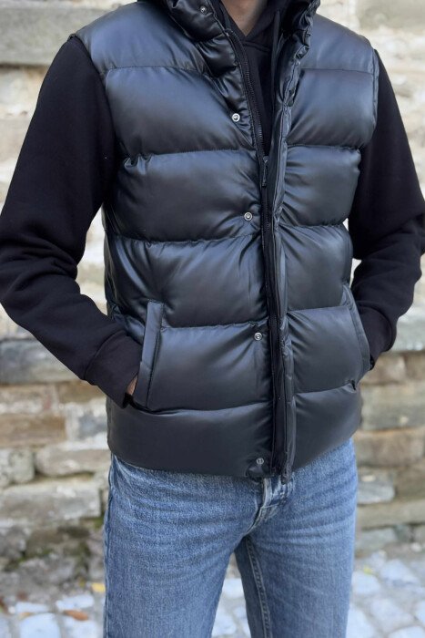 SIMPLE LEATHER PUFFER MEN VEST BLACK/ E ZEZE - 2