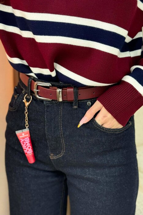 SIMPLE LEATHER WOMEN BELT BURGUNDY/VISHNJE - KLAUDIO FASHION