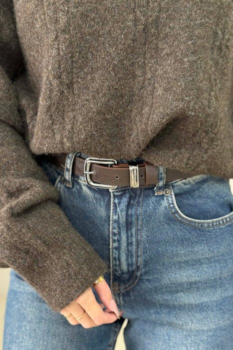 SIMPLE LEATHER WOMEN BELT DARK BROWN/KAE - KLAUDIO FASHION