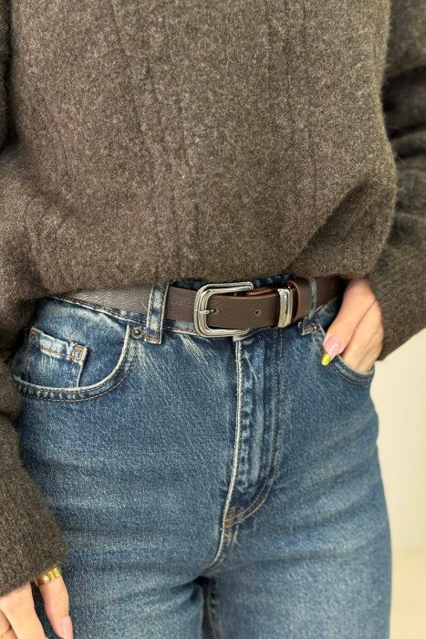 SIMPLE LEATHER WOMEN BELT DARK BROWN/KAE - 2