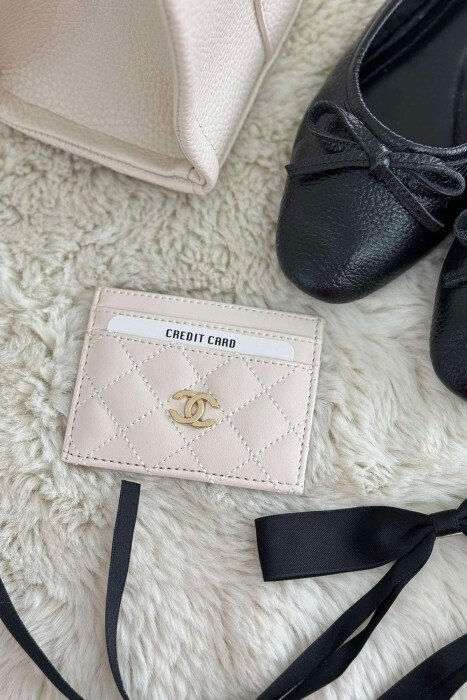 SIMPLE LEATHER WOMEN CARD HOLDER CREAM/KREM - KLAUDIO FASHION