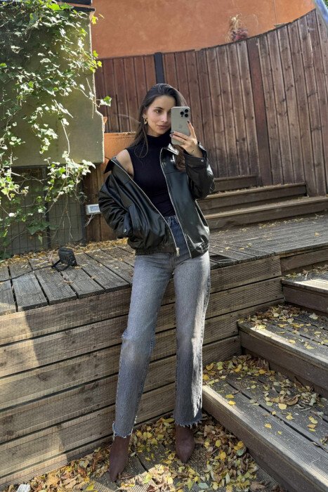 XHAKETË E THJESHTË LEKURE PËR FEMRA NË NGJYRË TË ZEZË - KLAUDIO FASHION