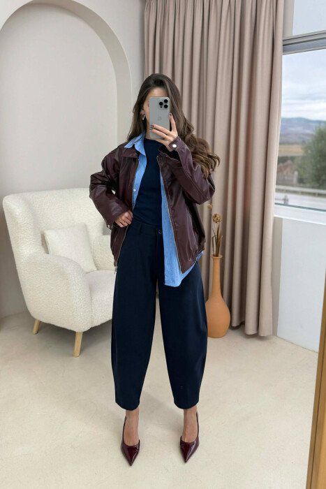 XHAKETË E THJESHTË LEKURE PËR FEMRA NË NGJYRË VISHNJË - KLAUDIO FASHION