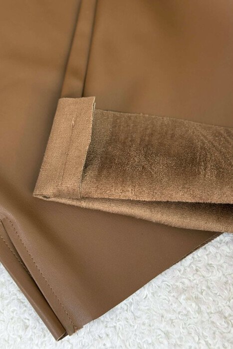 SIMPLE LEATHER WOMEN TROUSERS BROWN/KAFE - 4