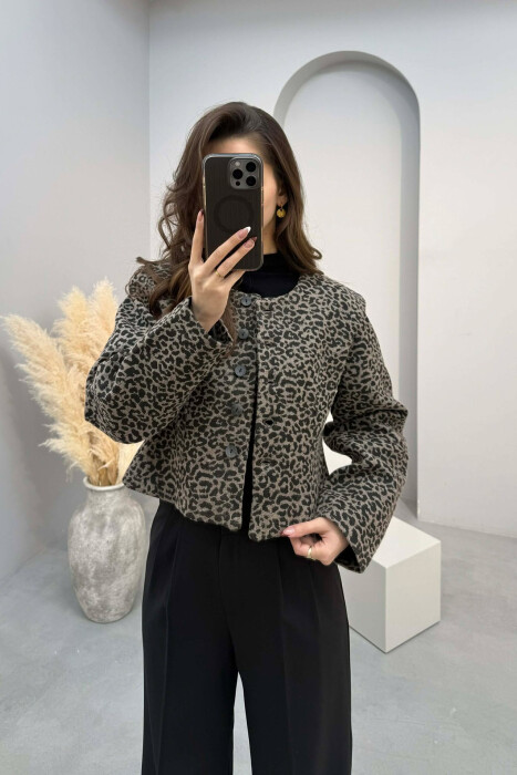 SIMPLE LEO DESIGN BUTTONED WOMEN JACKET DARK GREY/GEE 