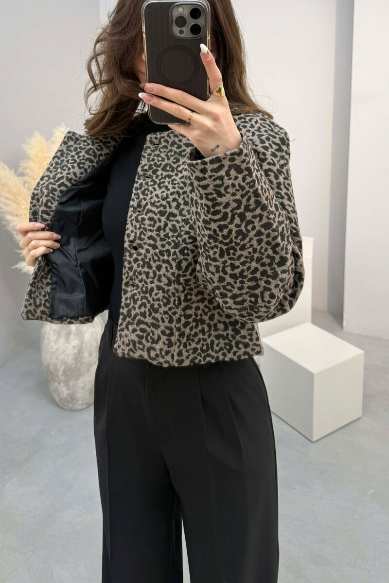 SIMPLE LEO DESIGN BUTTONED WOMEN JACKET DARK GREY/GEE - 4