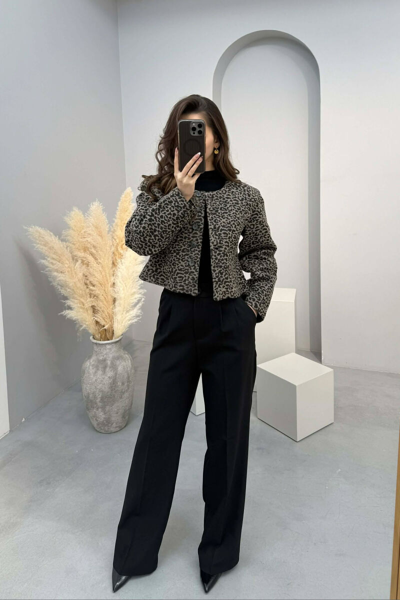 SIMPLE LEO DESIGN BUTTONED WOMEN JACKET DARK GREY/GEE - 5