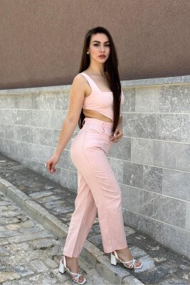 SIMPLE LINEN WOMAN JUMPSUIT POWDER/PUDER - 3