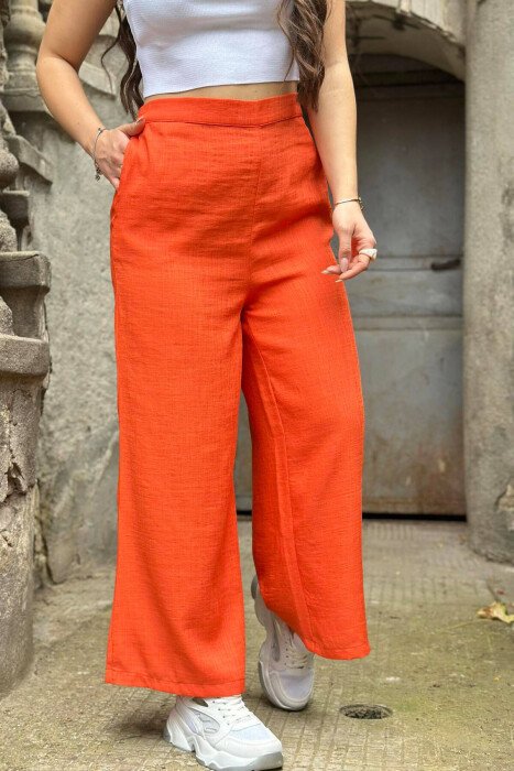 SIMPLE LINEN WOMAN TROUSERS ORANGE/PORTOKALLI - 1