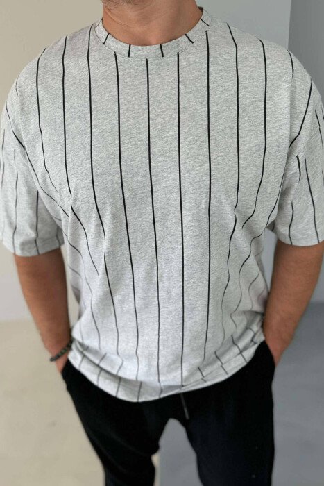 SIMPLE LINES COTTON MEN T-SHIRT GREY/GRI - KLAUDIO FASHION