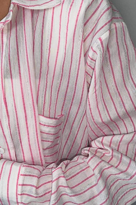 SIMPLE LINES PATTERN FRONT POCKET WOMEN SHIRT PINK/ROZE - 3
