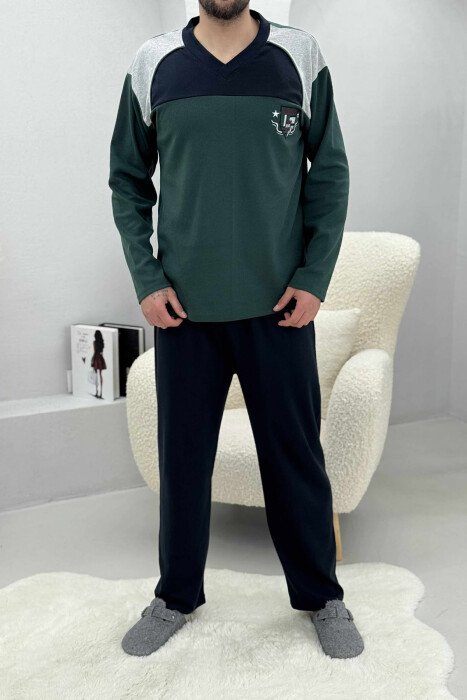 SIMPLE LOGO SWEATSHIRT+SWEATPANTS MEN PYJAMAS DARK GREEN/JEE - KLAUDIO FASHION