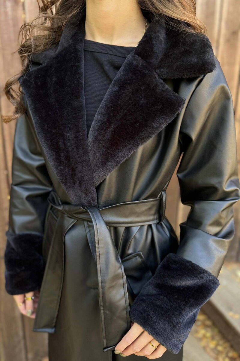 SIMPLE LONG LEATHER WOMEN JACKET BLACK/ E ZEZE - 6