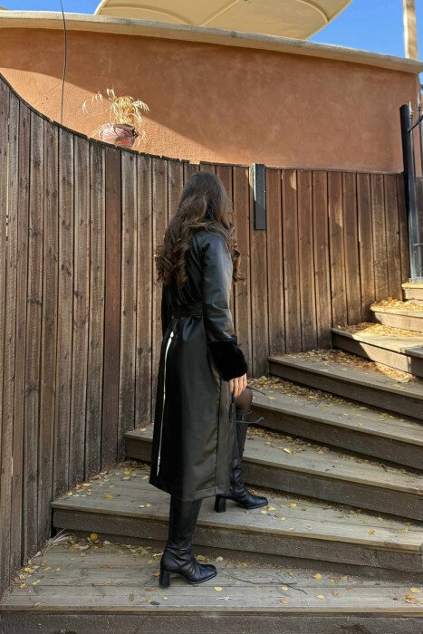 SIMPLE LONG LEATHER WOMEN JACKET BLACK/ E ZEZE - 4