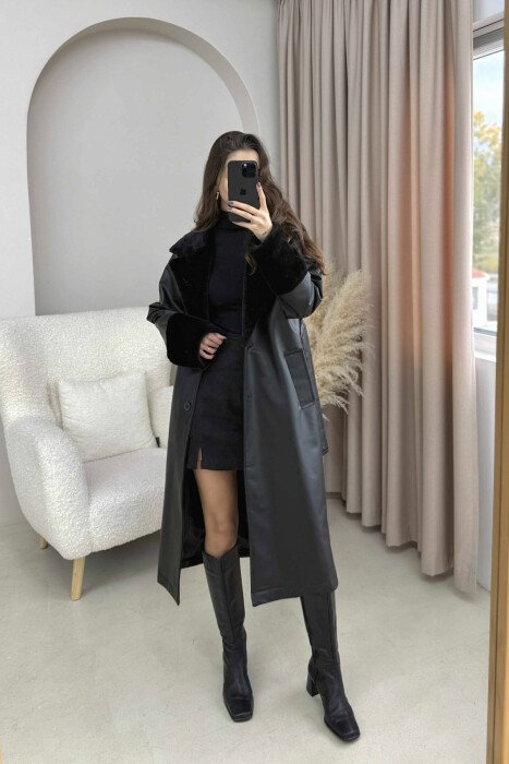SIMPLE LONG LEATHER WOMEN JACKET BLACK/ E ZEZE - 8