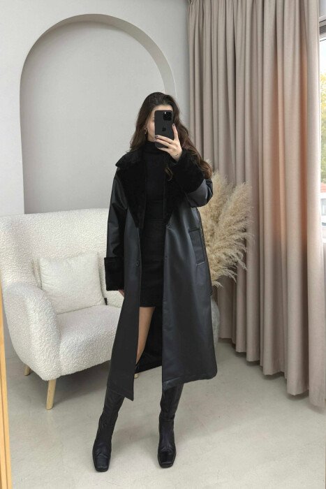 SIMPLE LONG LEATHER WOMEN JACKET BLACK/ E ZEZE - 7