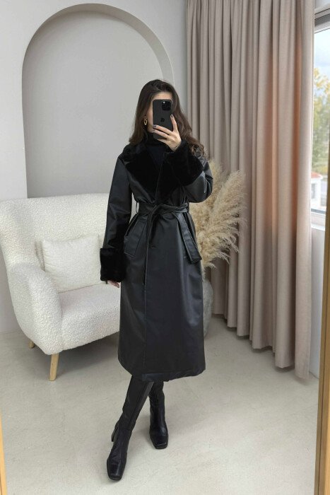 SIMPLE LONG LEATHER WOMEN JACKET BLACK/ E ZEZE - 10