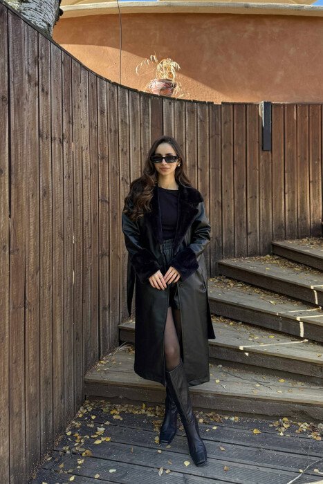 SIMPLE LONG LEATHER WOMEN JACKET BLACK/ E ZEZE - KLAUDIO FASHION