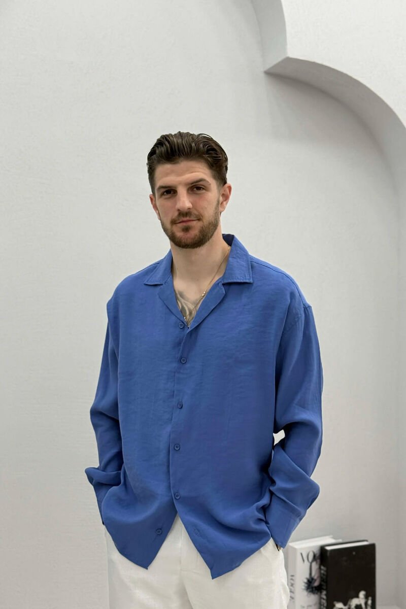 SIMPLE LONG SLEEVE MEN SHIRT BLUE/BLU - 1