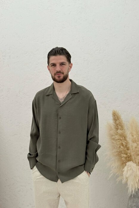 SIMPLE LONG SLEEVE MEN SHIRT GREEN/JESHILE - KLAUDIO FASHION
