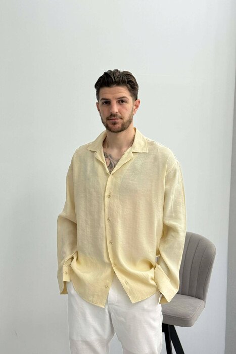 SIMPLE LONG SLEEVE MEN SHIRT LIGHT BEIGE/BZHZB - KLAUDIO FASHION