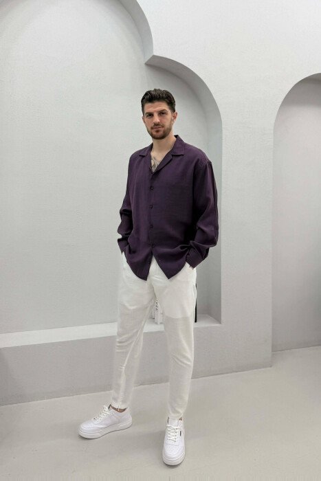 SIMPLE LONG SLEEVE MEN SHIRT PURPLE/LEJLA - 2