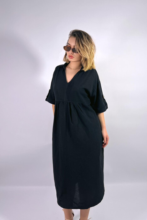 SIMPLE LONG WOMEN DRESS BLACK/ E ZEZE - 4