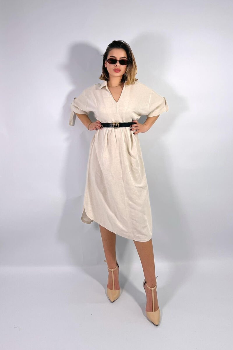 SIMPLE LONG WOMEN DRESS CREAM/KREM - 1