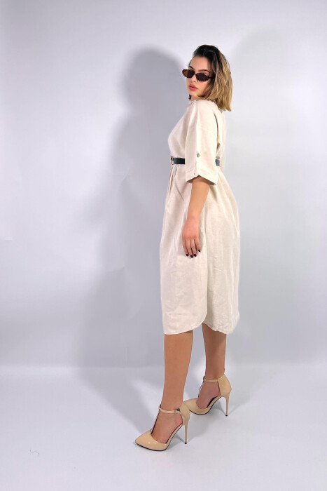 SIMPLE LONG WOMEN DRESS CREAM/KREM - 3