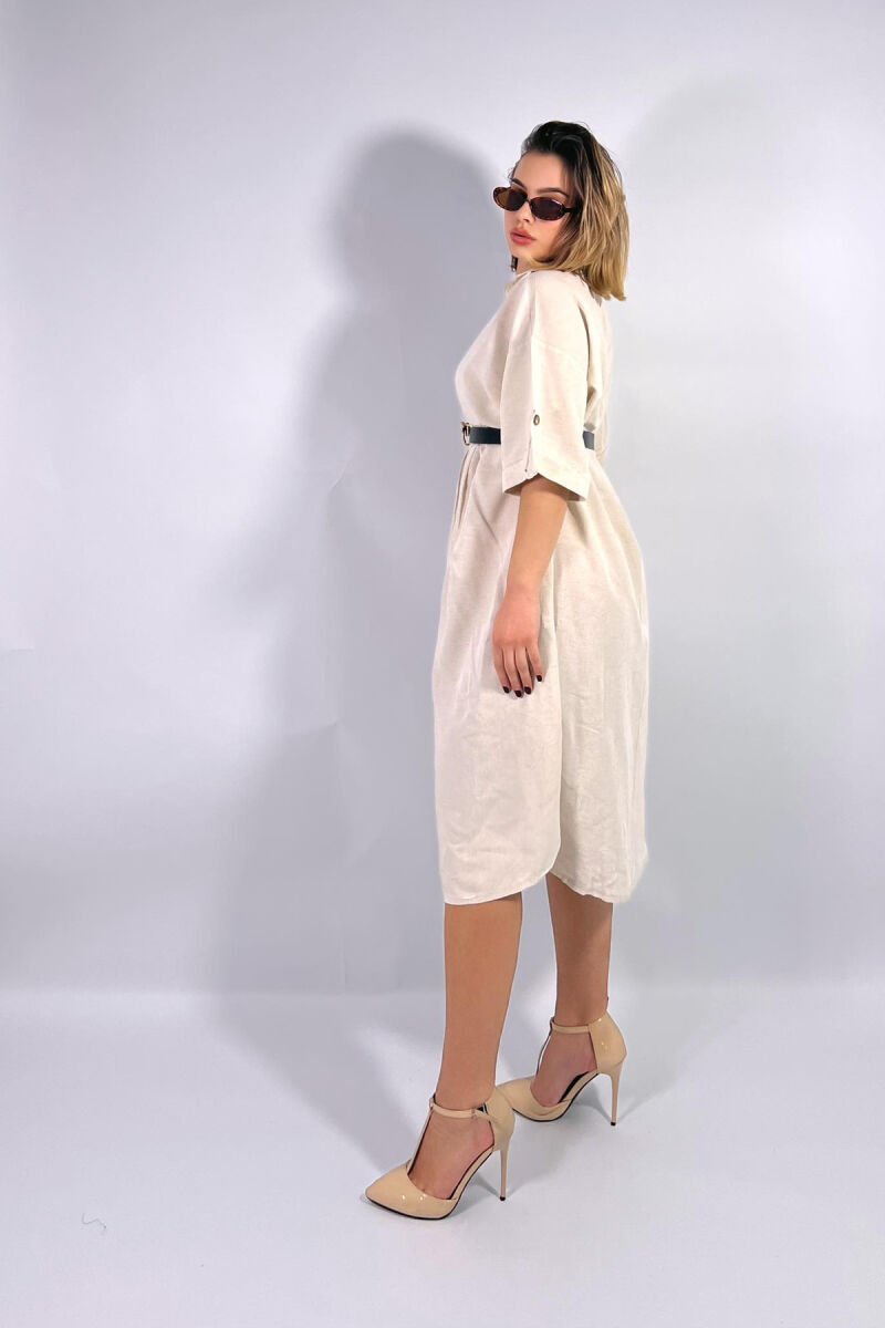 SIMPLE LONG WOMEN DRESS CREAM/KREM - 3