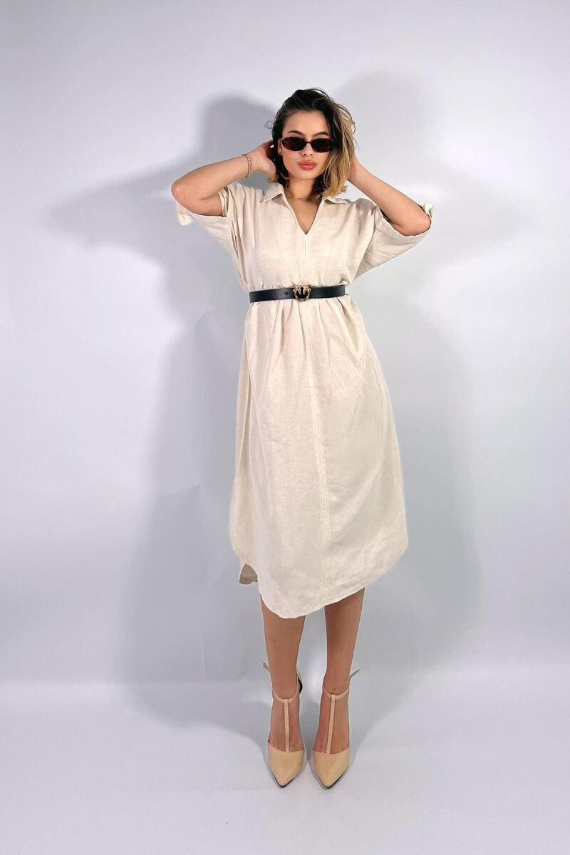 SIMPLE LONG WOMEN DRESS CREAM/KREM - 4