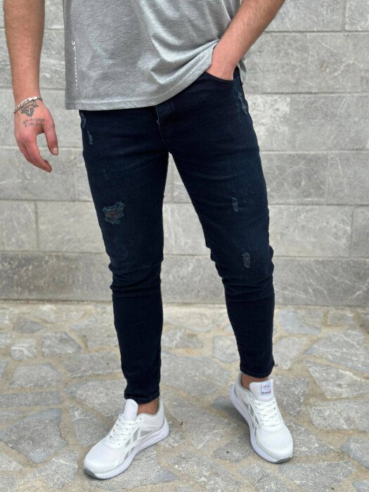 SIMPLE MEN JEANS DARK BLUE/BEE - KLAUDIO FASHION