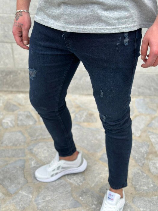 SIMPLE MEN JEANS DARK BLUE/BEE - 2