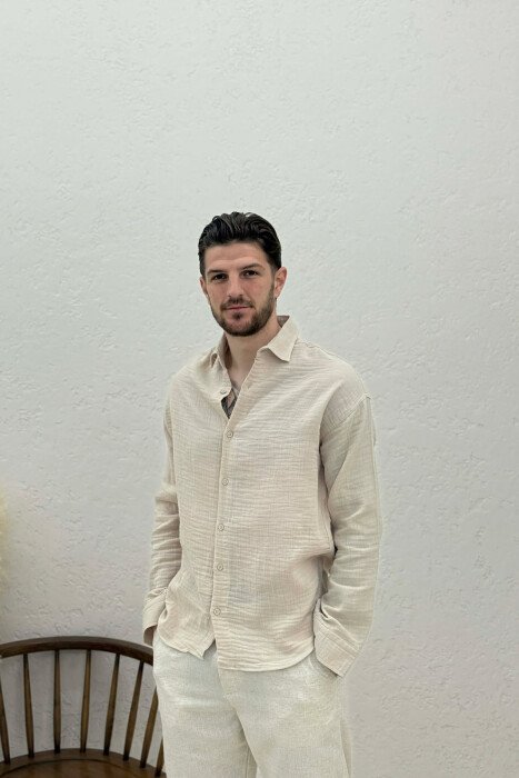 SIMPLE MEN SHIRT BEIGE/BEZHE - KLAUDIO FASHION